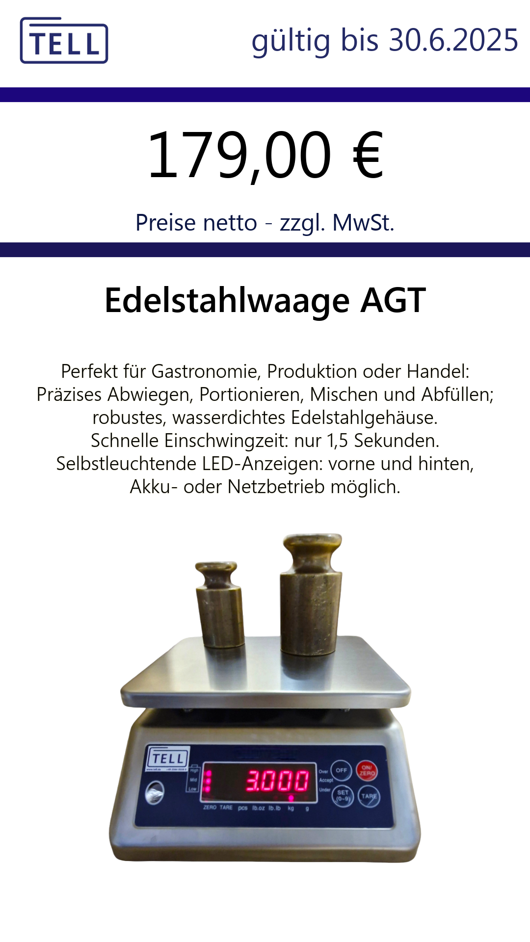 TELL Edelstahlwaage AGT: Präzise, wasserdicht, vielseitig
