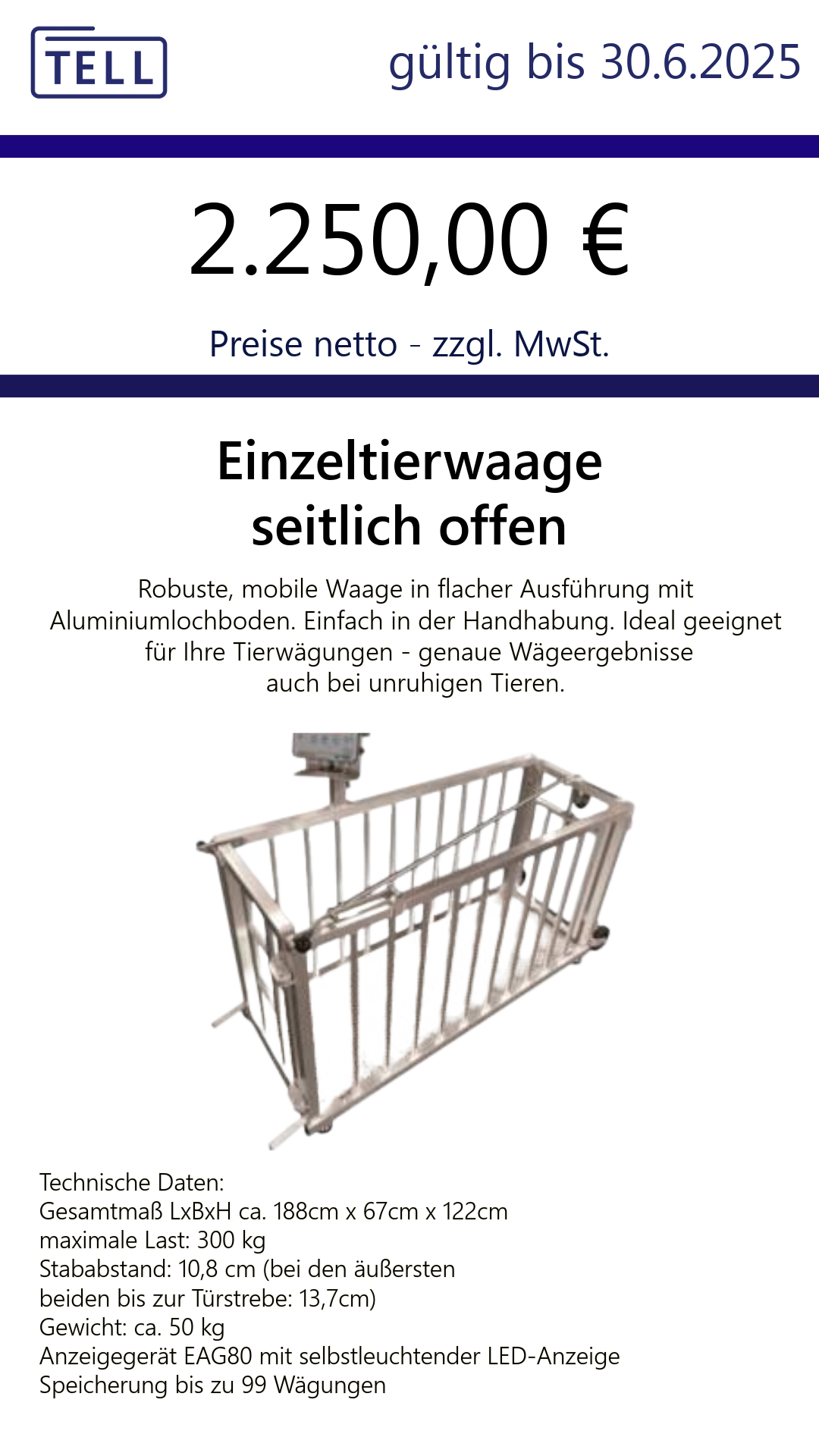 TELL Einzeltierwaage Angebot