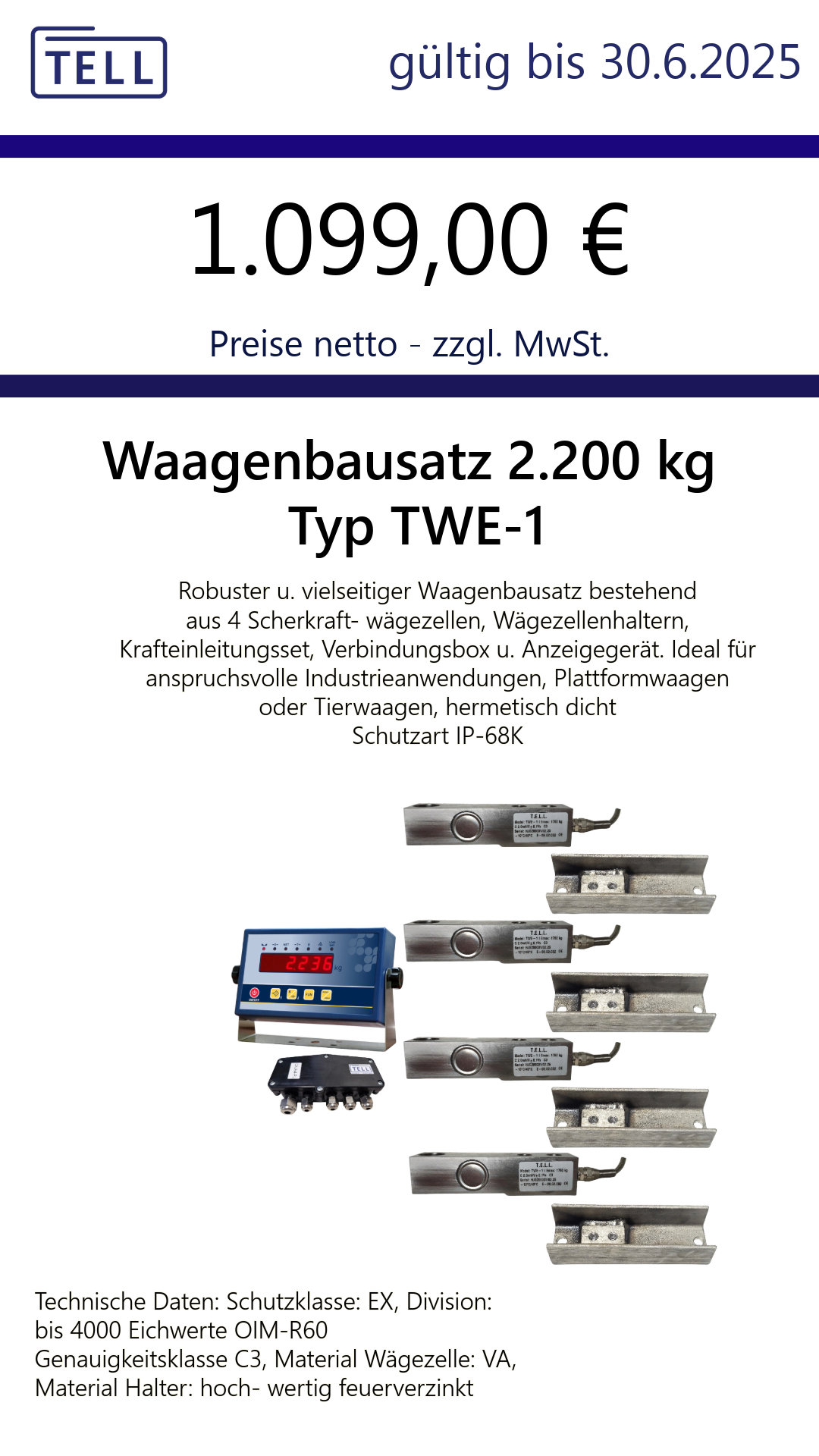 TELL Waagenbausatz 2.200 kg Typ TWE-1: robuster, hochwertig und vielseitig